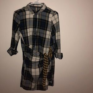 Zara Multi-Plaid Button-Up Dress